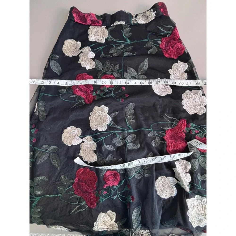 Ralph Lauren‎ top with matching ECI Floral Embroidered Skirt Black Red Roses set